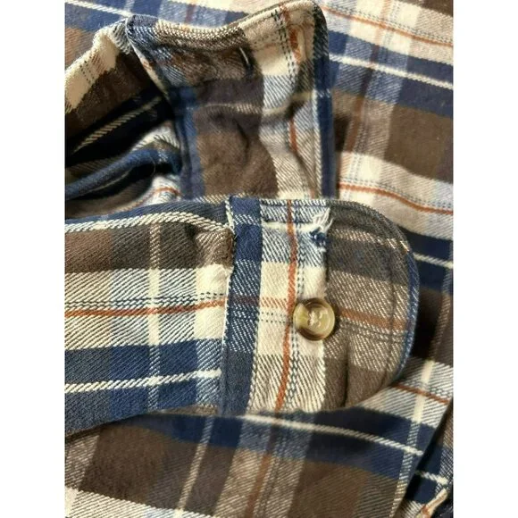 Five Brother Mens L Brown & Blue Plaid Flannel Shirt Long Sleeve Button-Up - Picture 5 of 6